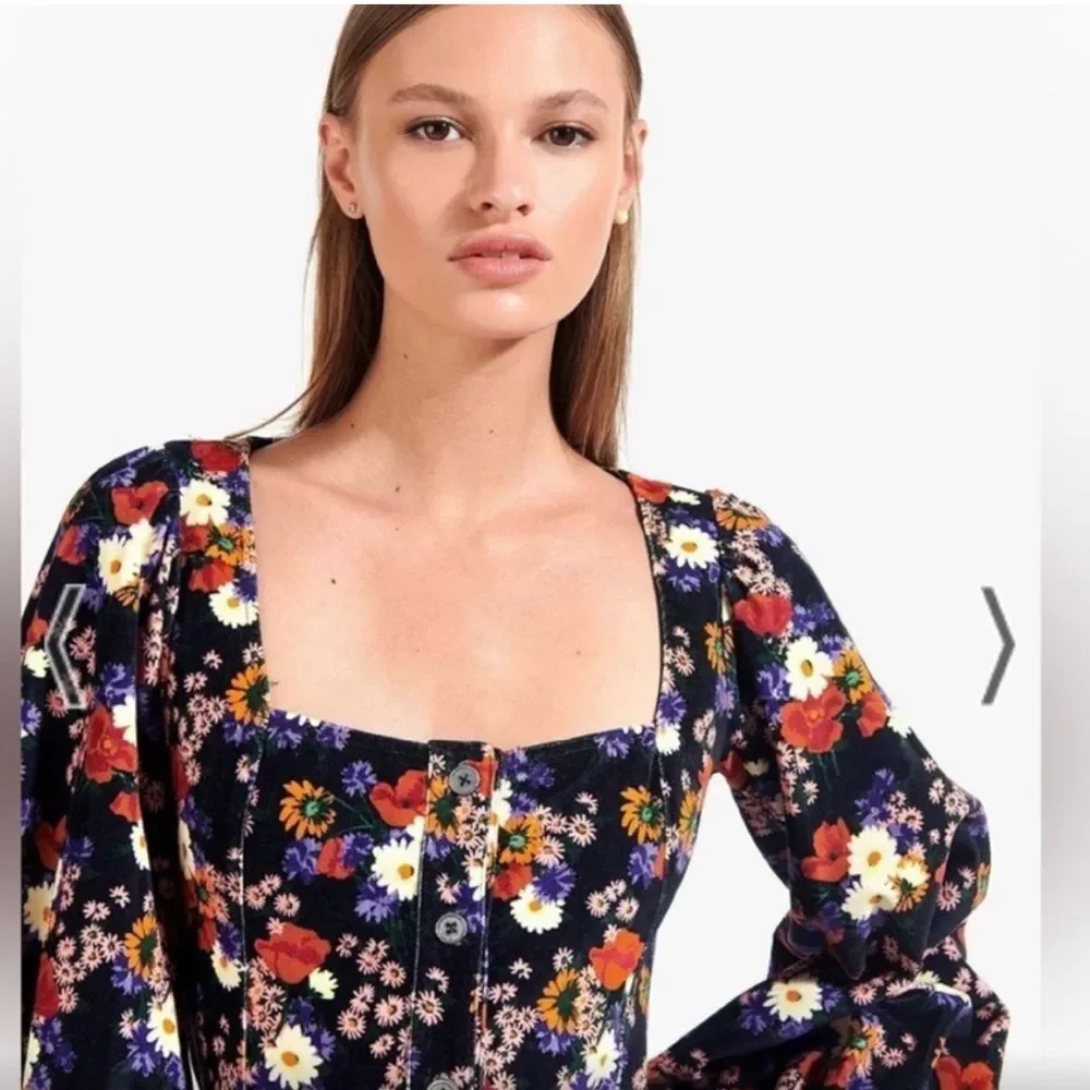 STAUD Chandler Velvet Dress Black Floral XS - Picture 4 of 15